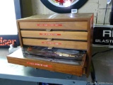 Very nice labeled wooden storage unit. With R.C.A cords and plugs. Measures 12'' x 8'' x 10''