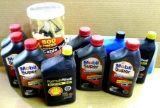 No shipping. Nine quarts Mobil Super, Shell and other 10W-30 and 65W-30 motor oil, HD-30 motor oil;