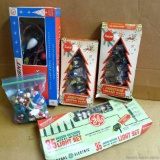 Large bulb Christmas lights plus newer small bulbs all in original packaging. And cute little wooden