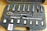 3/8'' drive fractional ratchet and socket set. Standard and deep well sockets are all six point