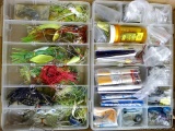 Two 11'' Plano tackle and lure organizers with spinner baits and bunch of tackle.