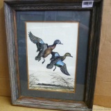 Framed and matted watercolor painting of ducks by Tim Johnson, circa 1975. 21