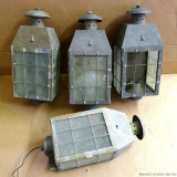 Four antiqued outdoor light fixtures with bubble glass and rusty enclosures are each approx. 12