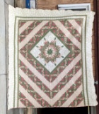 Beautiful large quilt is in overall good condition and has nice colors, measures approx. 8' x 9'.