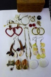 Assortment of vintage pierced earrings, pins, etc. Longest earrings are approx. 5