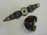 Southwest hinged turquoise cuff bracelet, is partially marked made in Italy and should clean up