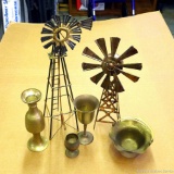 17'' music box windmill, 20'' yard art windmill, solid brass goblets and more.