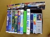 VHS and DVDs including Dances with Wolves, Class Action, Exorcist, Home Alone, Shrek, Ice Age, Elf,