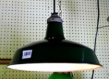 Attractive green and white enameled lamp shade has a very long cord, great for the entry. Works.