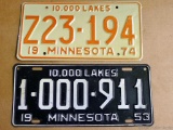 1953 and 1974 Minnesota license plates.