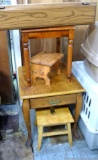 Side tables, compartmentalized box and two step stools - all very handy. Large step stool is the