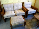 Retro loveseat and chair with an ottoman. Loveseat about 33