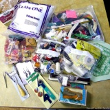 Crafting supplies to keep you busy incl little Sun sewing machine, thread, zippers, Gingher seam