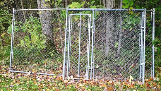 Three dog kennel walls for attachment to a structure. Large panel is 12' x 5' 8'', side panels are