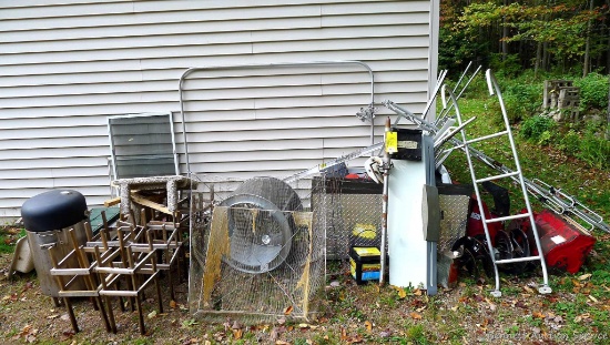Scrap metal pile incl: aluminum, steel, stainless steel. Also includes camp stove fuel, 24''
