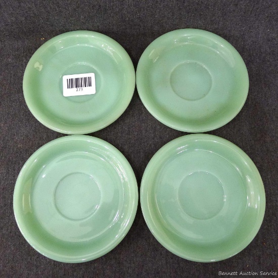 Four Fire King Jadeite saucers are each 6" diameter.