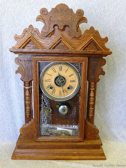 Eight day Gallatin strike mantle clock was made by the Ansonia Clock Co. of New York USA. Wooden