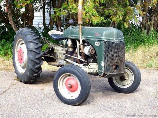 Ford 9N tractor is in nice condition. Front tires are good, rear tires are very good. Starts, runs