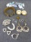 Sterling clamp earrings, clip on earrings, broaches (some missing pin), clasp bracelet and more.