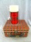 Classy vintage red plaid lunch box by Ohio Art and a similar red plaid Thermos. Lunch box is 9