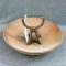 Wooden bowl is etched on bottom is 'Munising' comes with J.A. & Co. Inc. chopper No. 40 that is