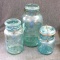 Atlas E-Z Seal blue 1-1/2 or 2 quart canning jar; Blue Ball Ideal quart and pint bale top canning