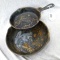 8 1/8 in. skillet and small 5'' skillet. Both could use some cleaning, in otherwise nice shape,