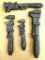 Antique mechanic wrenches with original wooden handle slabs, largest measures 10''