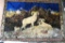 Velvet ram pictured wall tapestry, has some tears around edge, in overall good shape. Measures about