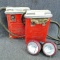 Pair of vintage Koehler Wheat 4 volt Permissible Electric miner's hat/cap lamps. Batteries measure