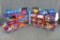 Toy cars including some Matchbox and Hot Wheels including Thomas the train holder; holder measures