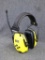Stanley radio, hearing protector ear-muffs; radio works.