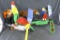 Two fun whirligig yard ornaments incl man sawing wood and girl feeding donkey. Larger about 21