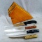 Knife block including 4 knives with one being a Chicago Cutlery; block measures 4-1/2