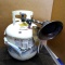 Propane tank with a Mr. Heater attached; tank measures 8