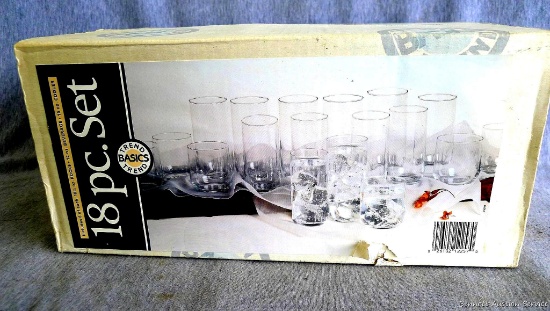 Basic Trends 18 pc drinking glass set. Box is unopened