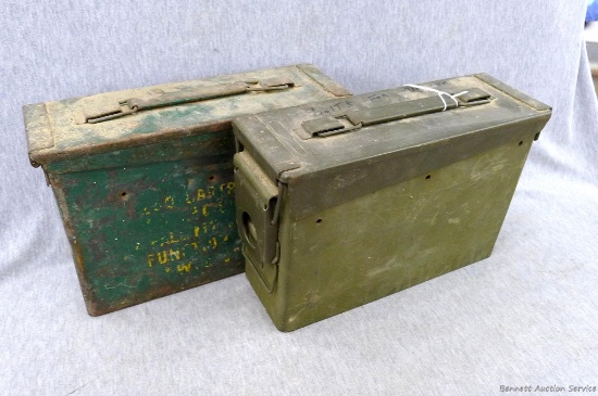 Two ammo cans both measuring 11'' x 7'' x 4''. One marked 280 Cal .30 cartridges, seal is soft and