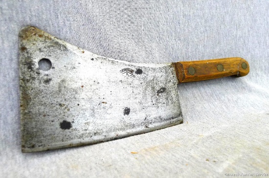 12'' meat cleaver butchering knife. Handle and slabs are tight, blade is in good condition.