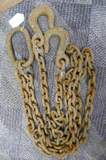 3/8" chain is approx. 13' long with two slip hooks and a 7" loop,