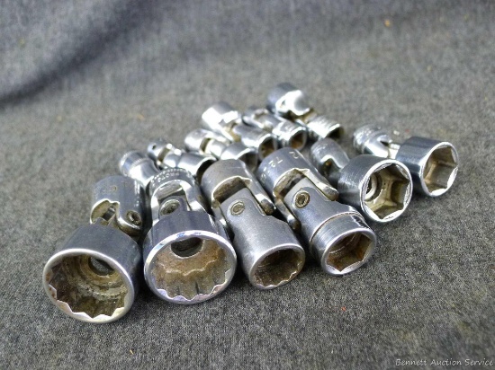 3/8" and 1/4" drive swivel sockets, SAE up to 3/4" and metric up to 14mm. By Craftsman, Snap On,