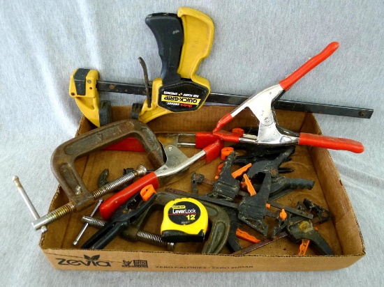 Quick Grip and other bar clamps up to 20"; Alligator clamps up to 3"; C-clamps up to 4".