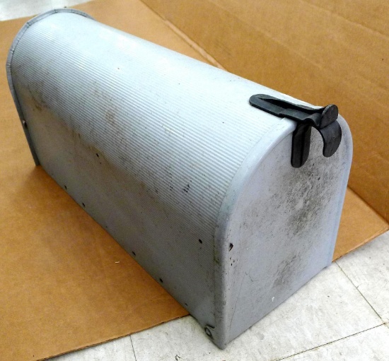 Metal mailbox; measures 21-1/2" x 8" x 10-1/2" tall.
