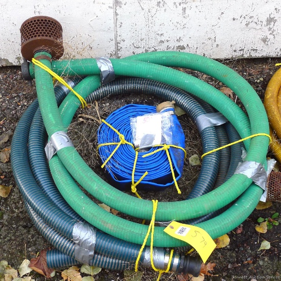 Two water pump suction hoses approx 2 1/4'' OD, one with a strainer. Coils are about 2 1/2'' across,