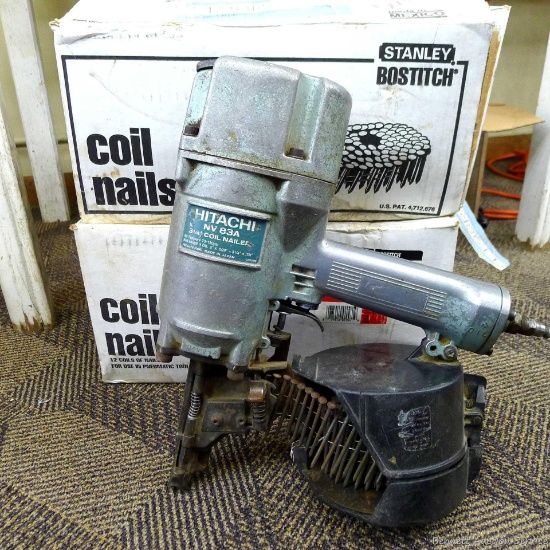 Hitachi NV83A 3-1/4' coil framing nailer, plus two boxes of Stanley Bostitch C12P120D plain shank
