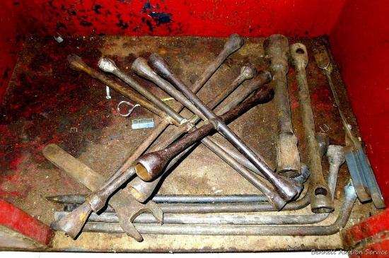 No shipping. Tire irons including four 'plus' style, four classic tire irons; tongs and 3/4" drive