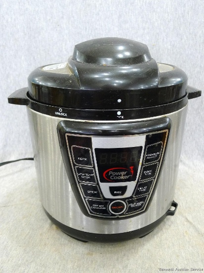 Power Cooker, 4 quart with steaming tray and non stick coating.