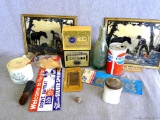 Vintage lot, includes Pepsi Cola can, John Grale glass bottle, Hazel Atlas Dr. Koch glass container,