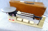 Ohaus Triple Beam Balance, with case. Measures 17'' long. Scale works.