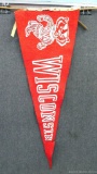 Wisconsin Badger pennant 27'' long. Has some small tears and wear, in neat vintage style. Cool piece