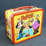 Aladdin 1980 metal Popeye lunch box. Measures 8'' x 7'' x 4'', has some surface rust and wear but is